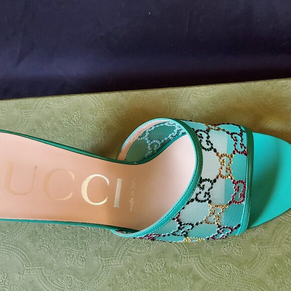 NIB Gucci blue transparent mesh crystal GG sandals IT 39 US 9 - Picture 5 of 9